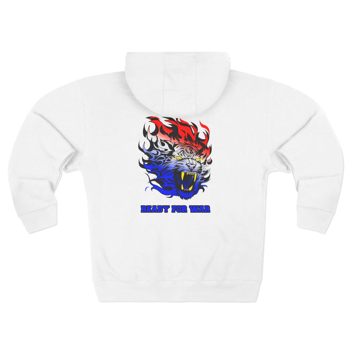 TIGER FLAME RED WHITE BLUE FADE /READY FOR WAR ZIP UP