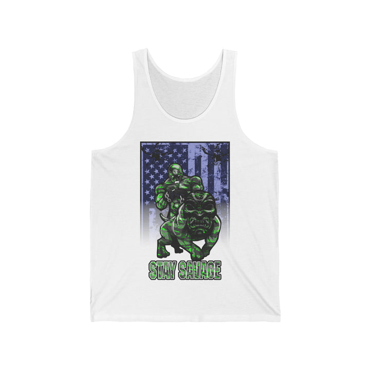 ANGRY DOG GREEN GREY CAMO TANK FLAG/STAY SAVAGE