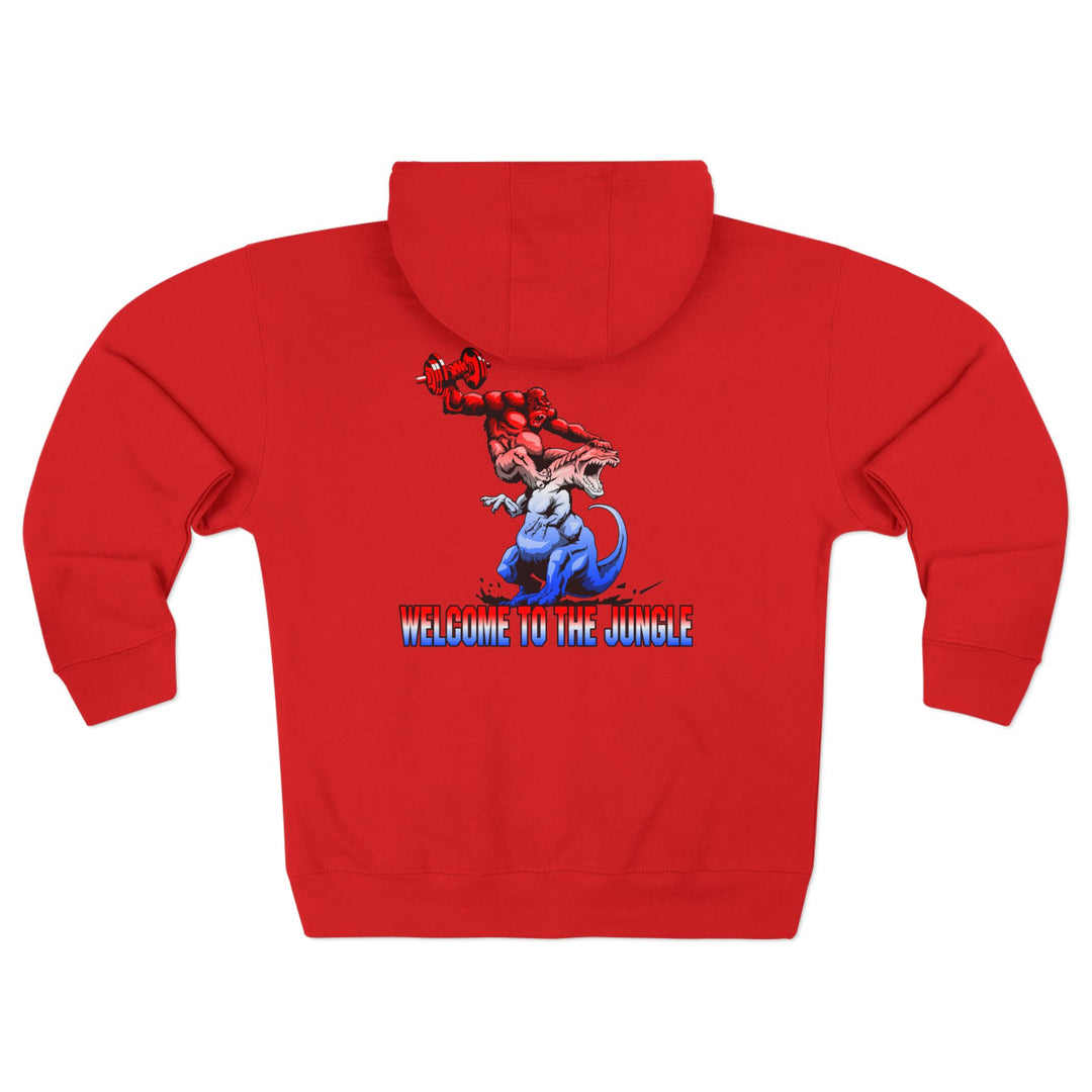 CG APE VS ZILLA 2ND FIGHTRED WHITE BLUE FADE /WELCOME TO THE JUNGLE ZIP UP