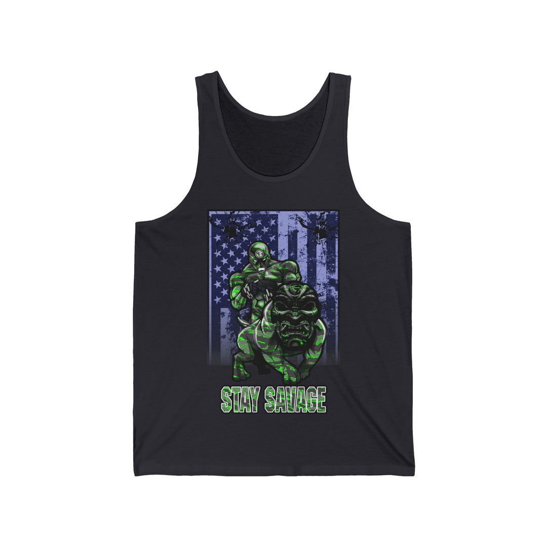 ANGRY DOG GREEN GREY CAMO TANK FLAG/STAY SAVAGE