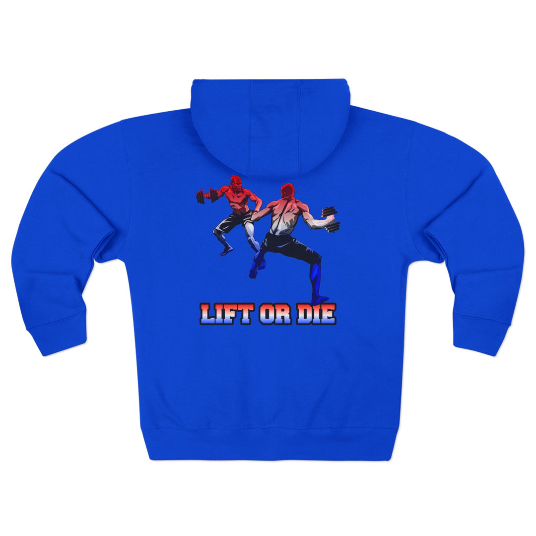 CG MAN VS SELF FIGHT RED WHITE BLUE ZIP UP