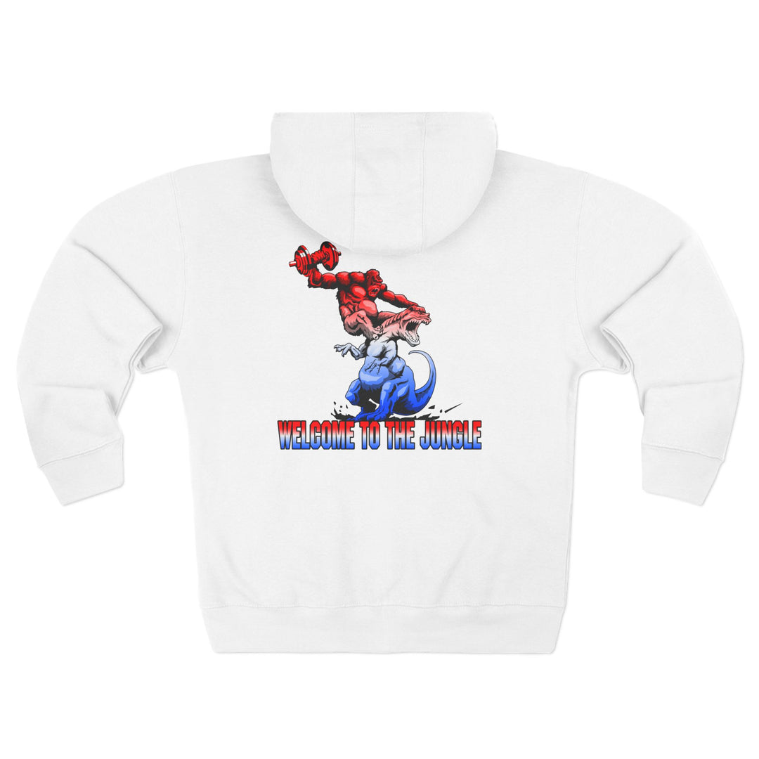 CG APE VS ZILLA 2ND FIGHTRED WHITE BLUE FADE /WELCOME TO THE JUNGLE ZIP UP