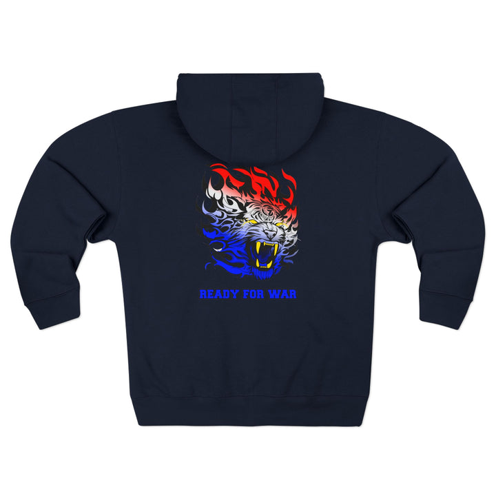 TIGER FLAME RED WHITE BLUE FADE /READY FOR WAR ZIP UP