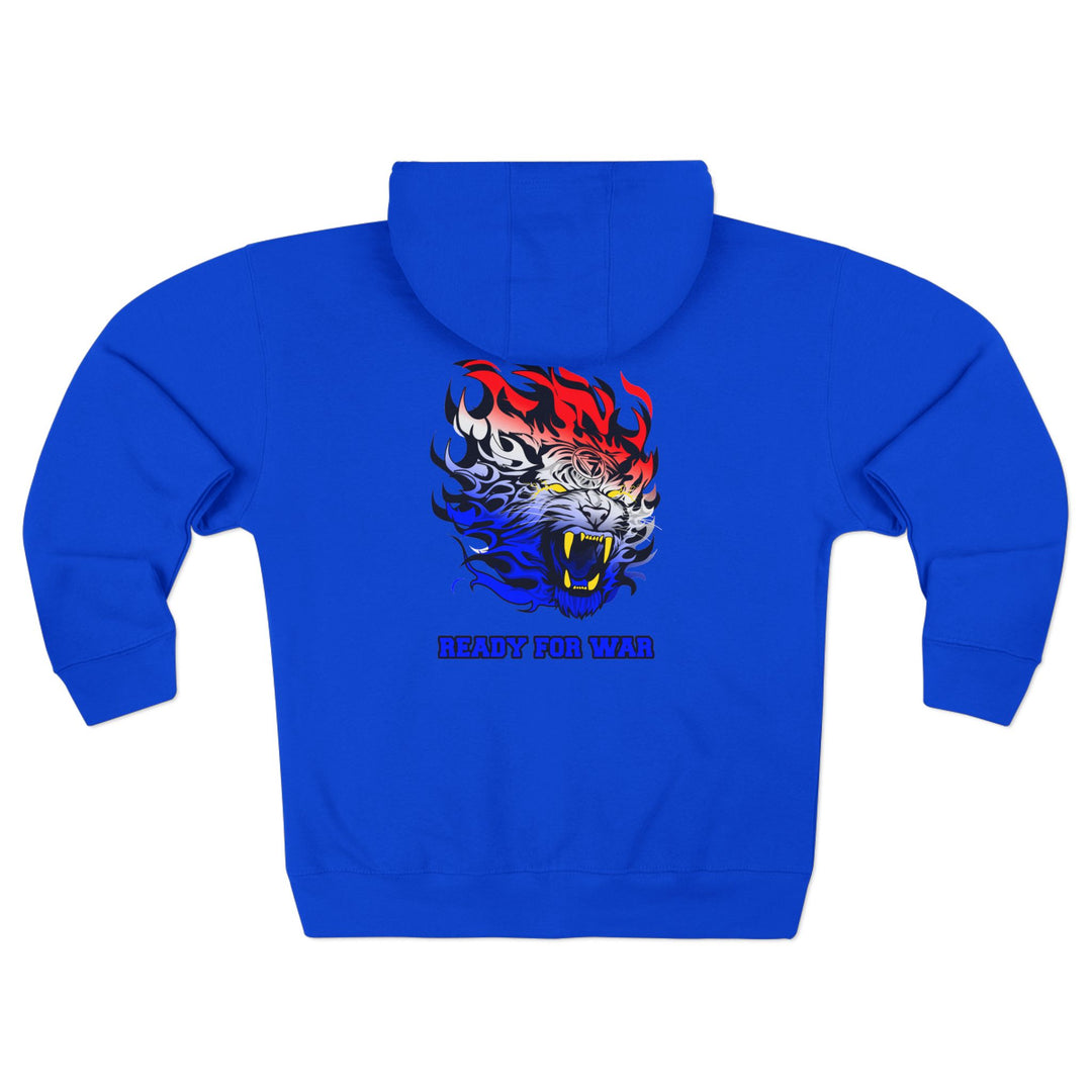 TIGER FLAME RED WHITE BLUE FADE /READY FOR WAR ZIP UP