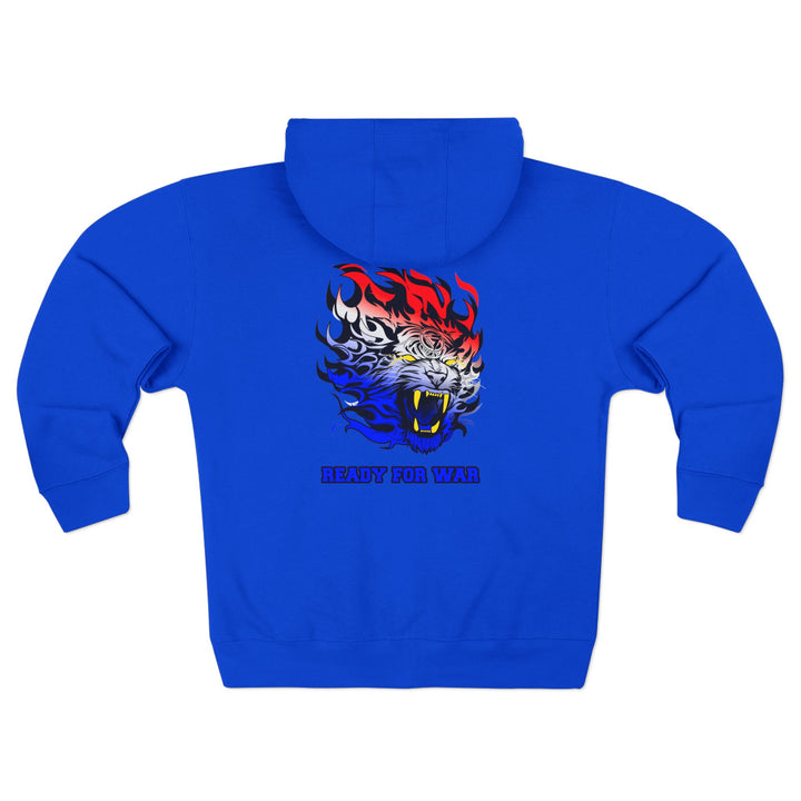 TIGER FLAME RED WHITE BLUE FADE /READY FOR WAR ZIP UP