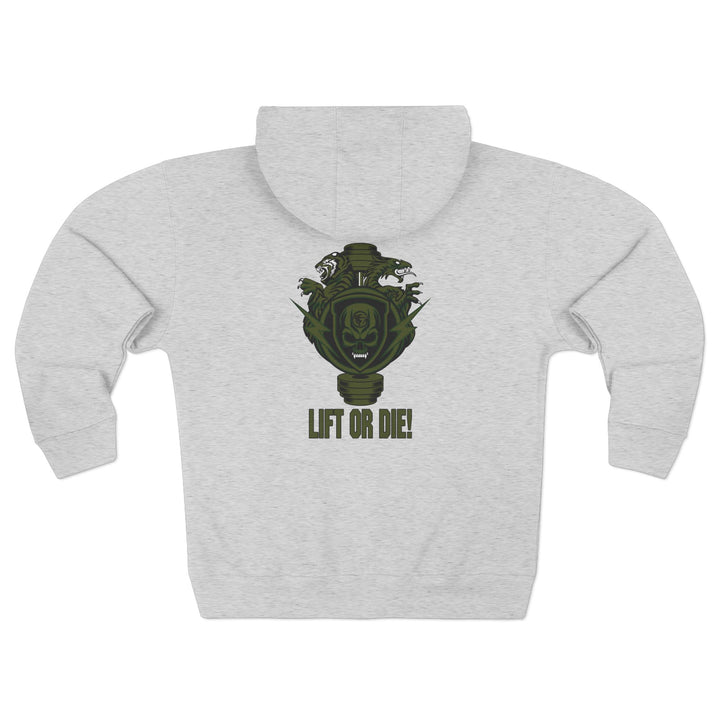 CG SGL SKULL DRAGON TIGER BELL ARMY GREEN /LIFT OR DIE ZIP UP