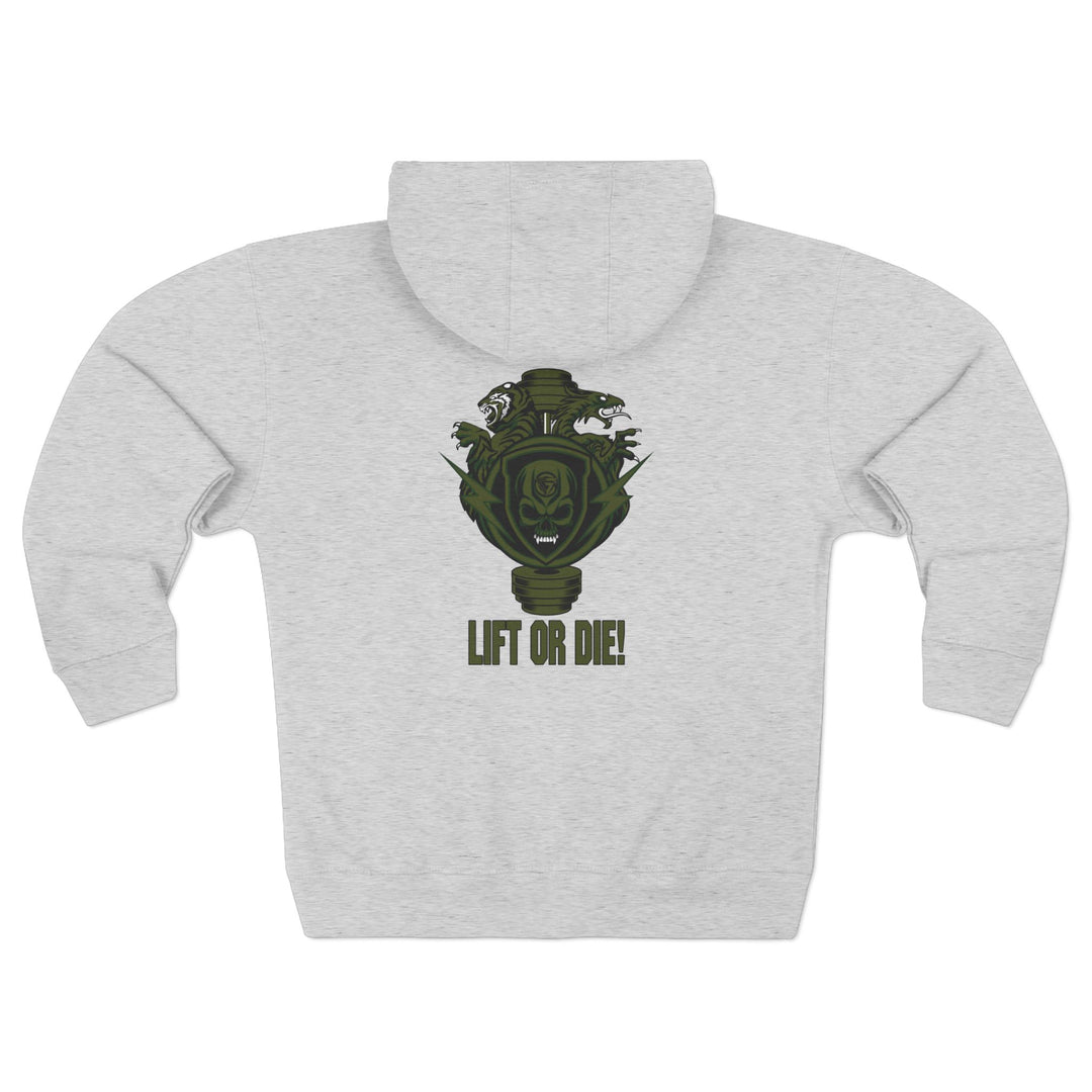 CG SGL SKULL DRAGON TIGER BELL ARMY GREEN /LIFT OR DIE ZIP UP