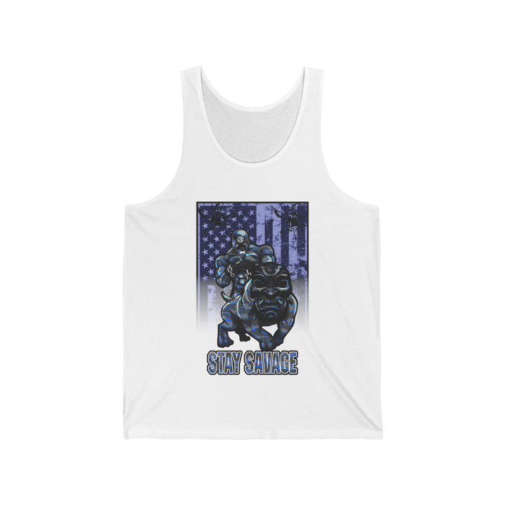 ANGRY DOG BLUE GREY CAMO TANK FLAG/STAY SAVAGE