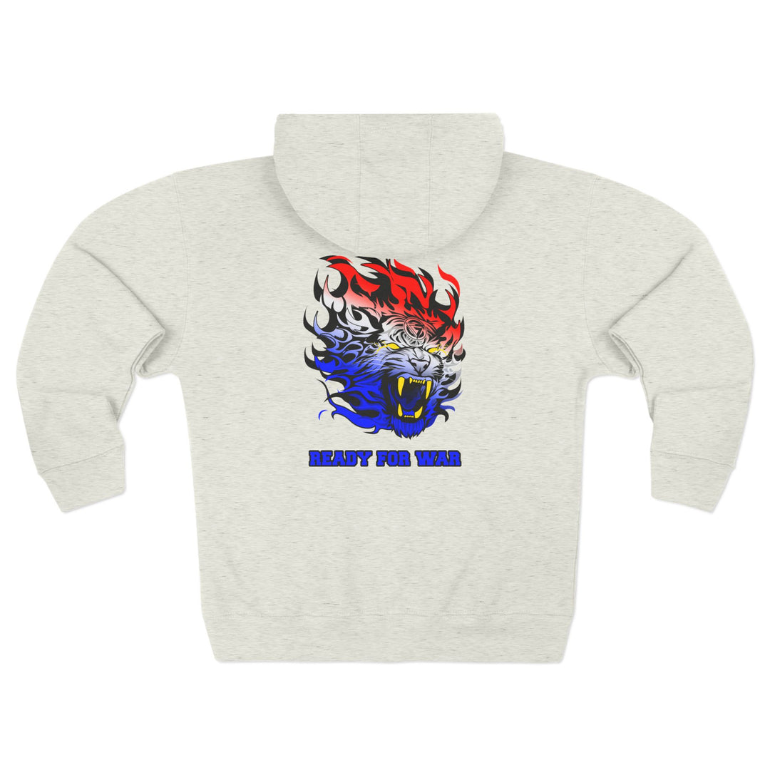 TIGER FLAME RED WHITE BLUE FADE /READY FOR WAR ZIP UP