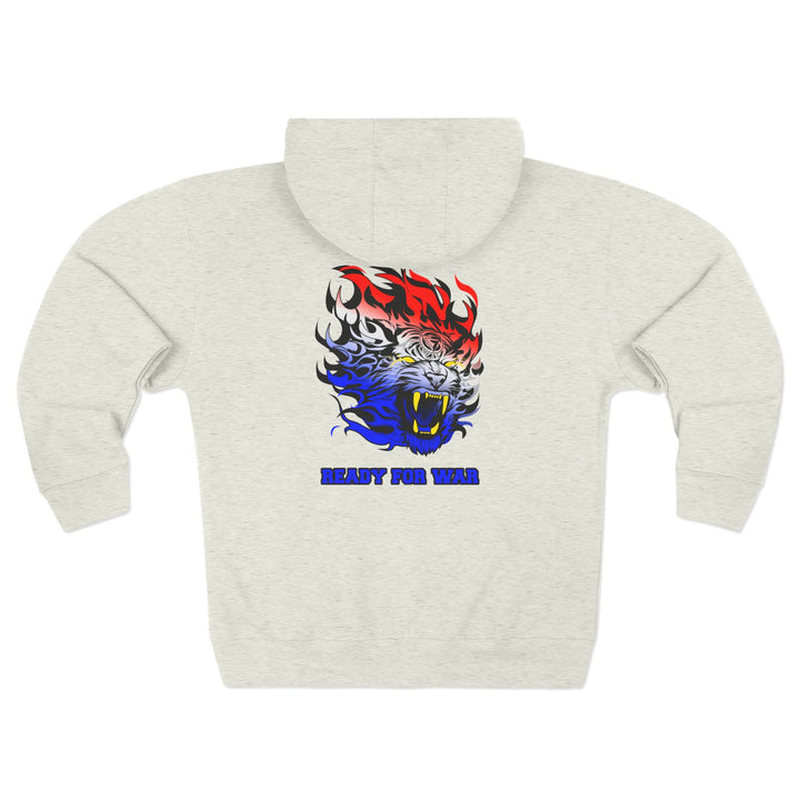 TIGER FLAME RED WHITE BLUE FADE /READY FOR WAR ZIP UP