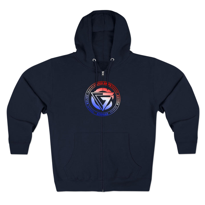 CG APE VS ZILLA 2ND FIGHTRED WHITE BLUE FADE /AMERICAN SAVAGE ZIP UP