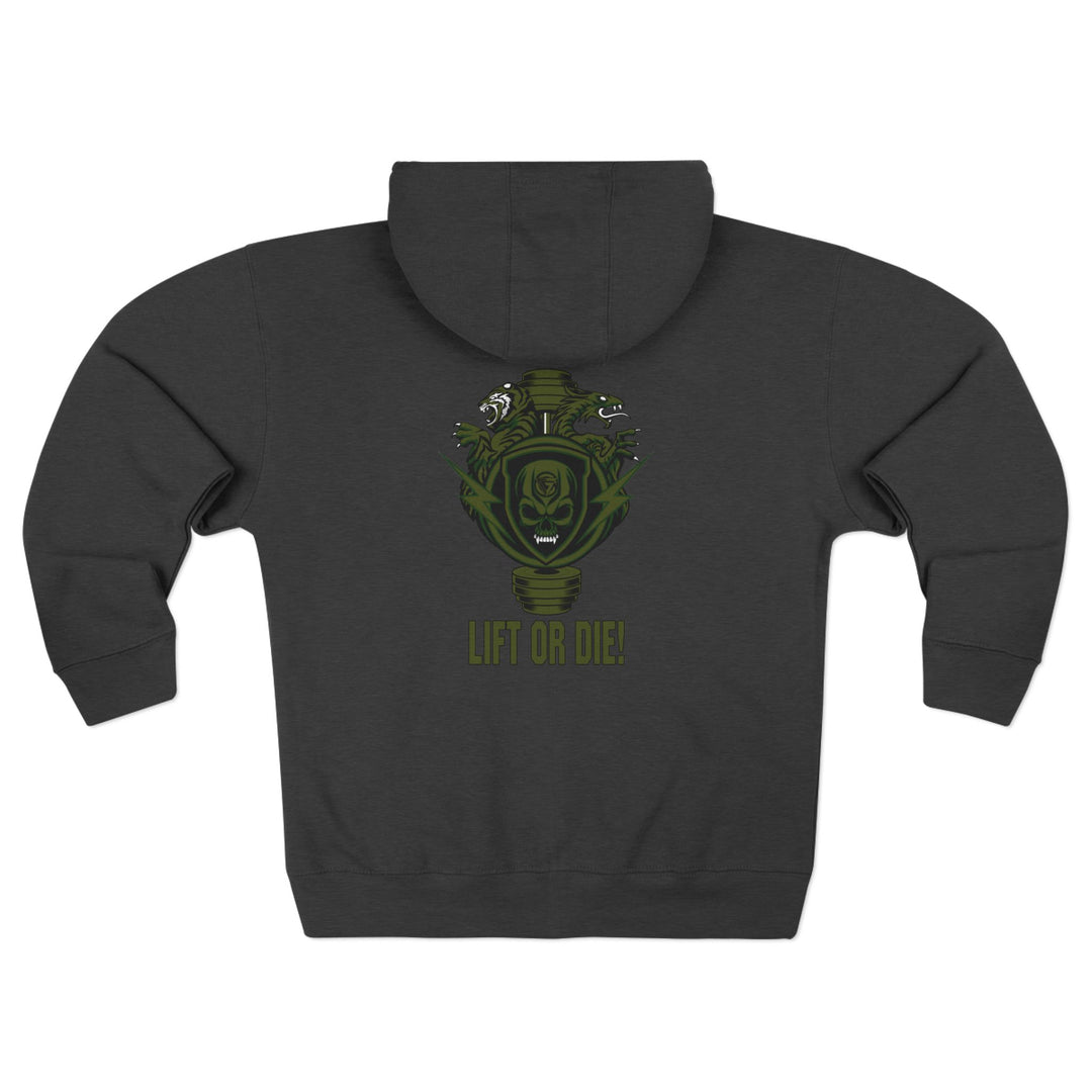 CG SGL SKULL DRAGON TIGER BELL ARMY GREEN /LIFT OR DIE ZIP UP