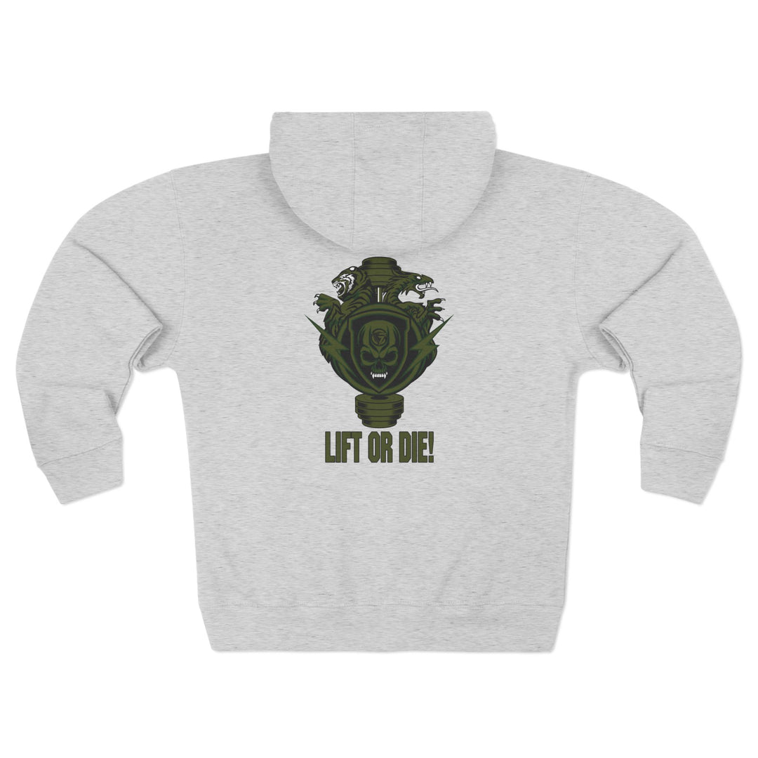 CG SGL SKULL DRAGON TIGER BELL ARMY GREEN /LIFT OR DIE  ZIP UP