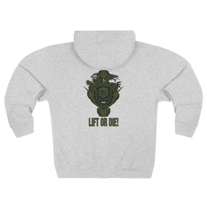 CG SGL SKULL DRAGON TIGER BELL ARMY GREEN /LIFT OR DIE  ZIP UP